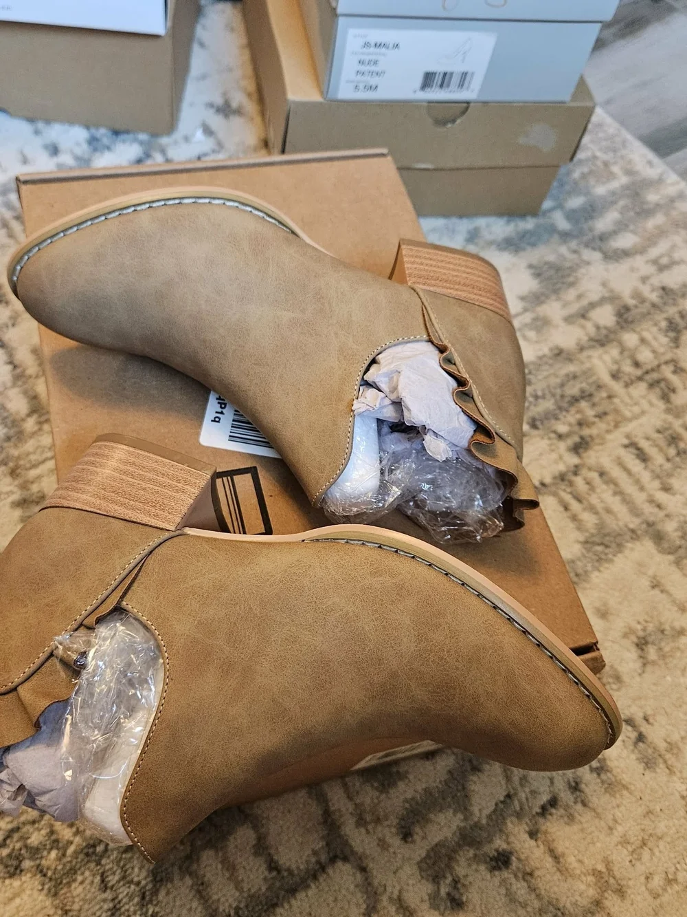 Women’s Taupe Ruffle-Trim Ankle Booties